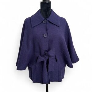 Vintage Révue Purple 100% Wool Poncho Belted‎ Cape Whimsigoth Chic Women's Small